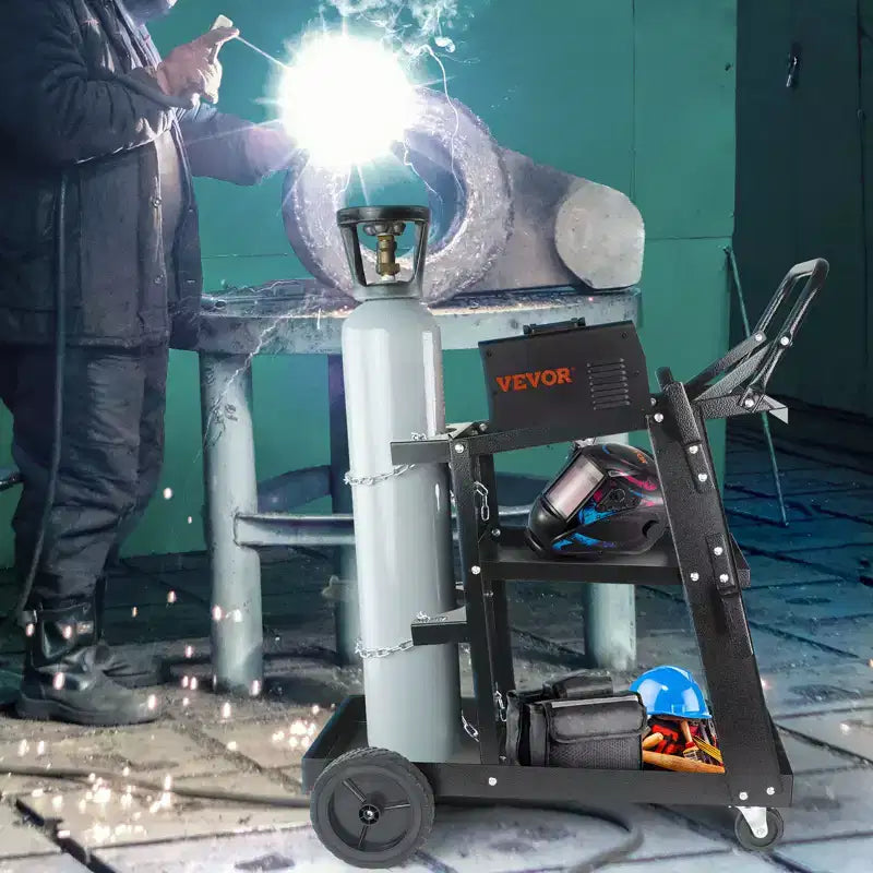 Chariot de soudeuse robuste à 3 niveaux avec capacité de poids de 181 kg, roues pivotantes à 360°, chariot de soudeuse MIG roulant