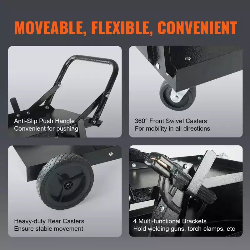 Chariot de soudeuse robuste à 3 niveaux avec capacité de poids de 181 kg, roues pivotantes à 360°, chariot de soudeuse MIG roulant