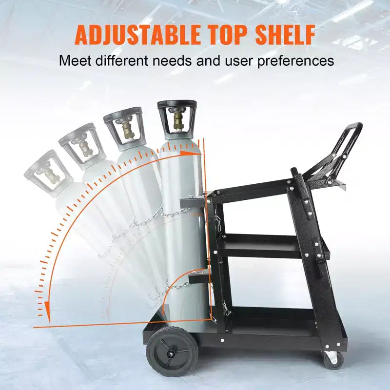 Chariot de soudeuse robuste à 3 niveaux avec capacité de poids de 181 kg, roues pivotantes à 360°, chariot de soudeuse MIG roulant