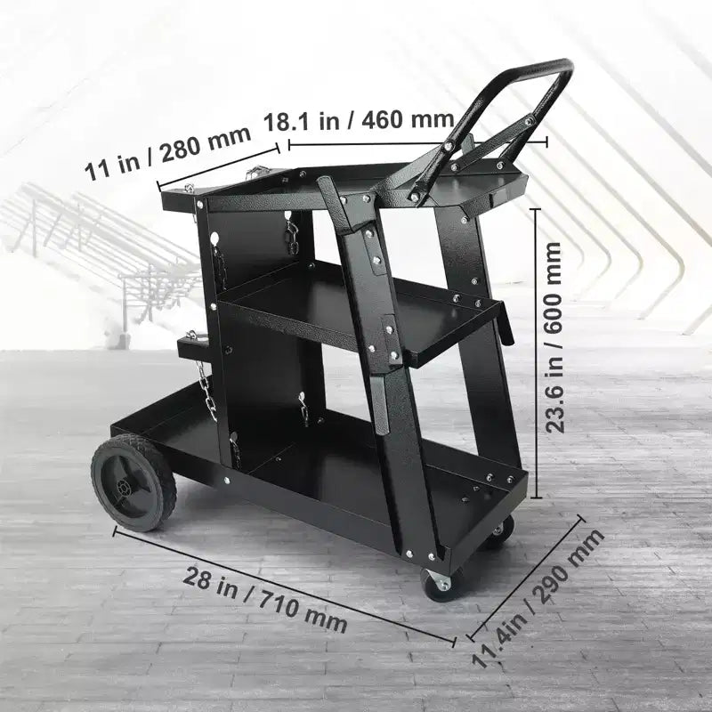 Chariot de soudeuse robuste à 3 niveaux avec capacité de poids de 181 kg, roues pivotantes à 360°, chariot de soudeuse MIG roulant
