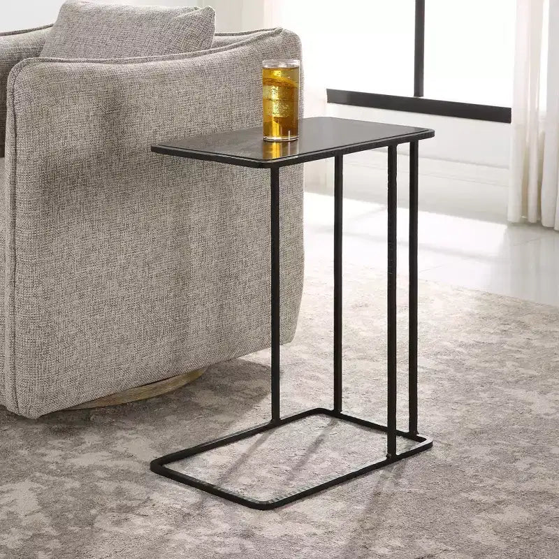Table d'appoint rectangulaire en pierre bleue noire de 45,7 cm de large