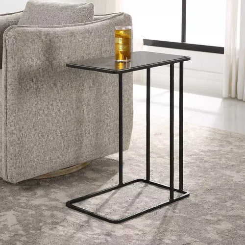 Table d'appoint rectangulaire en pierre bleue noire de 45,7 cm de large