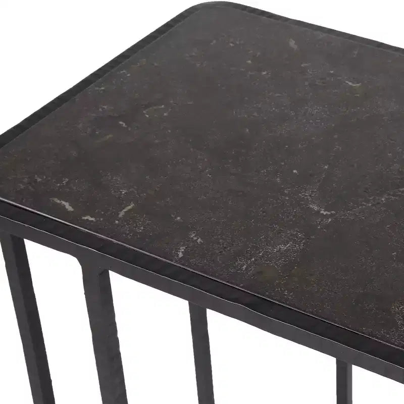 Table d'appoint rectangulaire en pierre bleue noire de 45,7 cm de large
