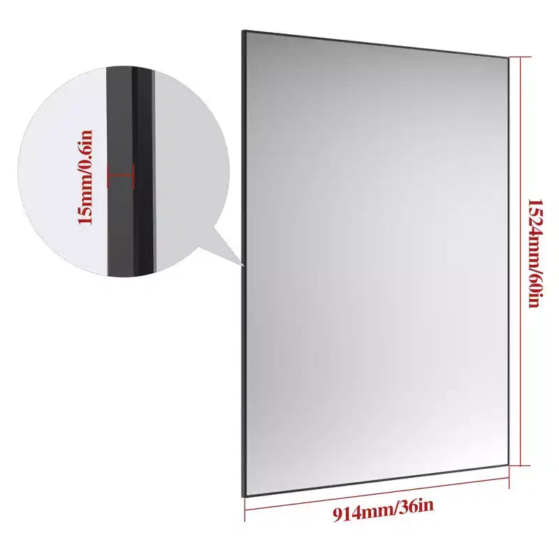 Miroir de salle de bain moderne surdimensionné avec cadre noir : Aluminium, montage mural, vertical/horizontal