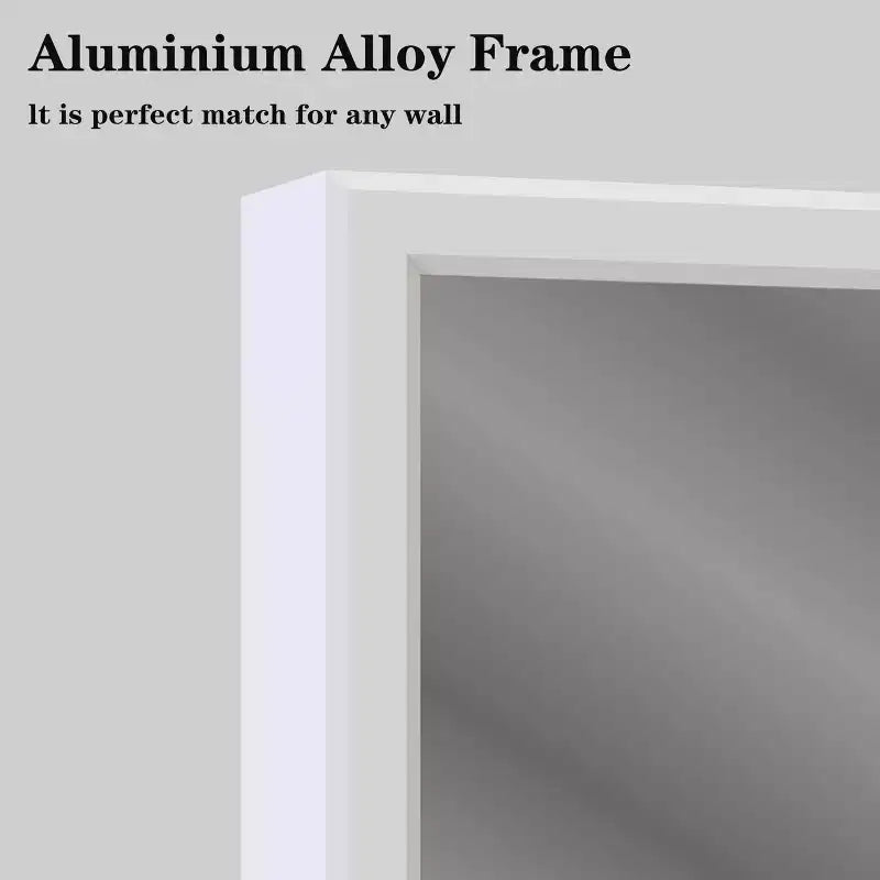 Miroir de salle de bain moderne à cadre blanc : Surdimensionné, Aluminium, Fixation murale, Vertical/Horizontal