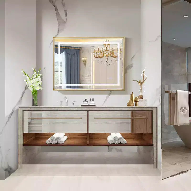 Miroir LED de salle de bain biseauté : éclairage dégradé 3000-6000K, éclairage double face, 3 modes de couleur, anti-buée IP54, mural