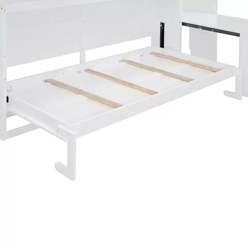 Lit escamotable mural simple avec placard, tiroirs et bureau