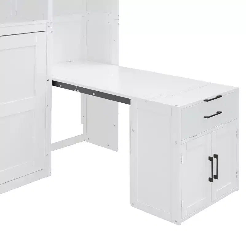 Lit escamotable mural simple avec placard, tiroirs et bureau