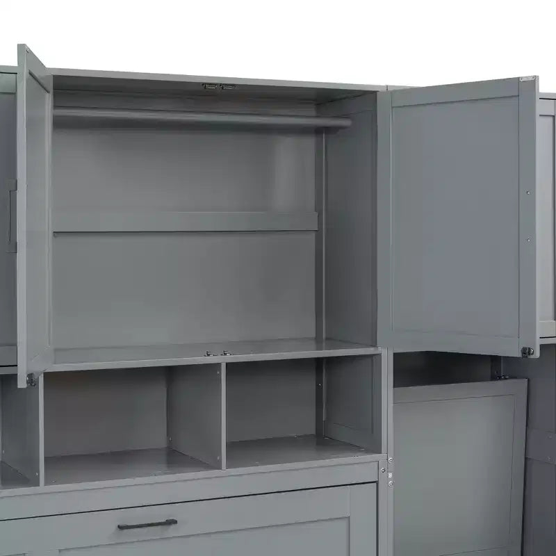 Lit escamotable mural simple avec placard, tiroirs et bureau