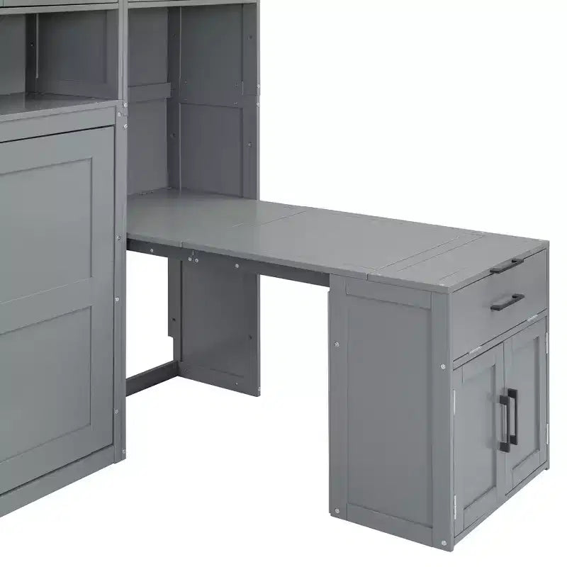 Lit escamotable mural simple avec placard, tiroirs et bureau