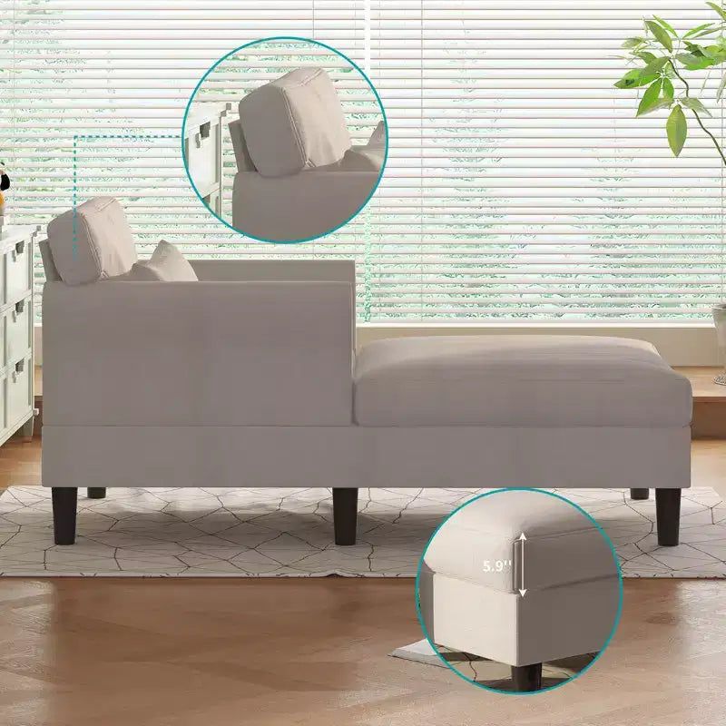 Canapé-chaise longue en velours glacé de 37''