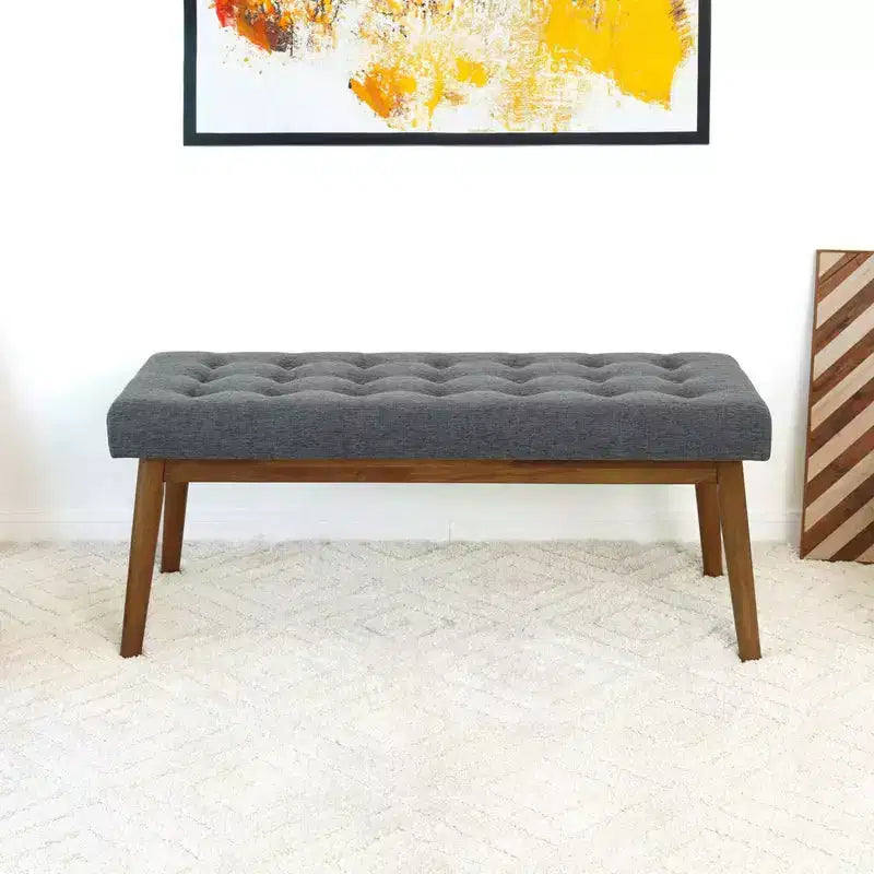 Banc moderne en bois massif rembourré de tissu touffeté de 43 pouces