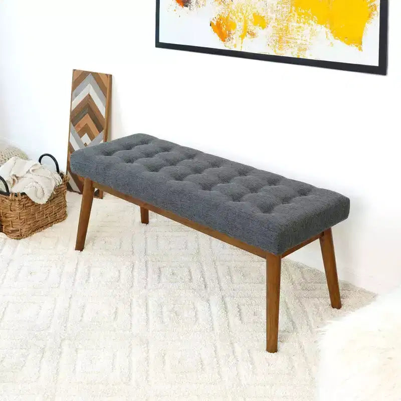Banc moderne en bois massif rembourré de tissu touffeté de 43 pouces