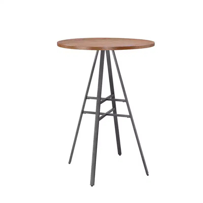 Table de pub ronde - Gris ardoise avec plateau en chêne doré