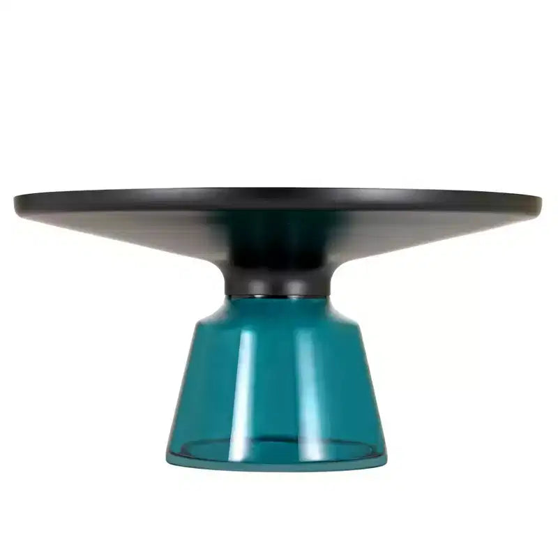 Table basse moderne en verre - Table basse ronde avec rebord noir et cadre métallique robuste pour le salon et le séjour