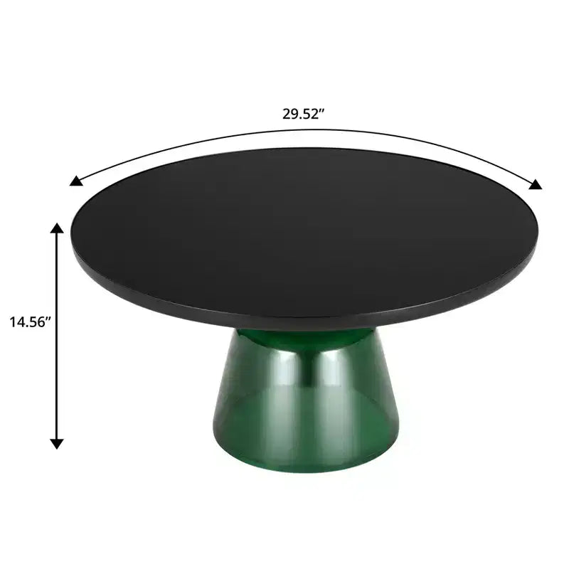 Table basse moderne en verre - Table basse ronde avec rebord noir et cadre métallique robuste pour le salon et le séjour