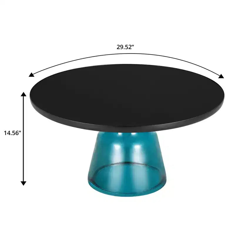 Table basse moderne en verre - Table basse ronde avec rebord noir et cadre métallique robuste pour le salon et le séjour