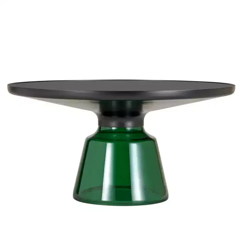 Table basse moderne en verre - Table basse ronde avec rebord noir et cadre métallique robuste pour le salon et le séjour