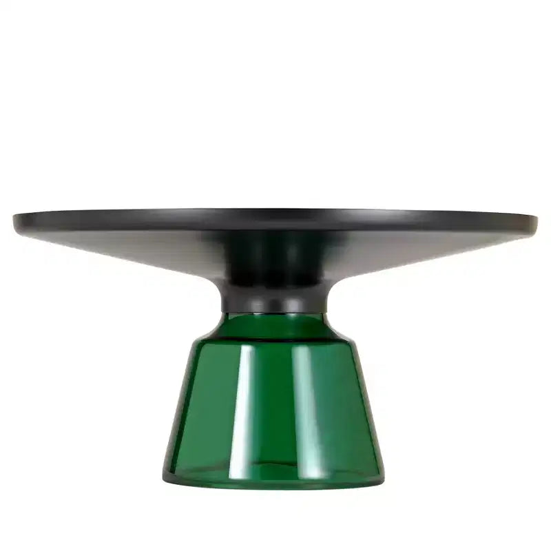 Table basse moderne en verre - Table basse ronde avec rebord noir et cadre métallique robuste pour le salon et le séjour