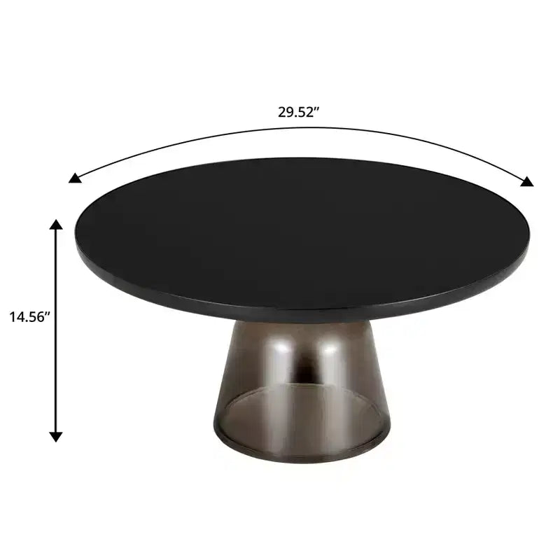 Table basse moderne en verre - Table basse ronde avec rebord noir et cadre métallique robuste pour le salon et le séjour