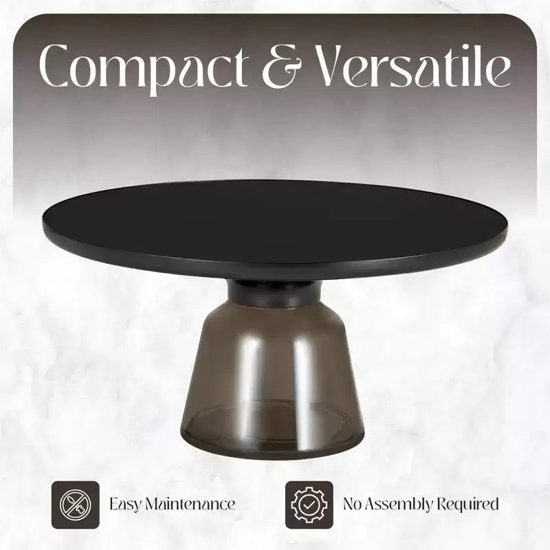 Table basse moderne en verre - Table basse ronde avec rebord noir et cadre métallique robuste pour le salon et le séjour