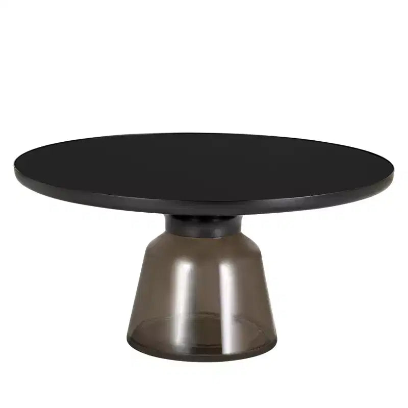 Table basse moderne en verre - Table basse ronde avec rebord noir et cadre métallique robuste pour le salon et le séjour