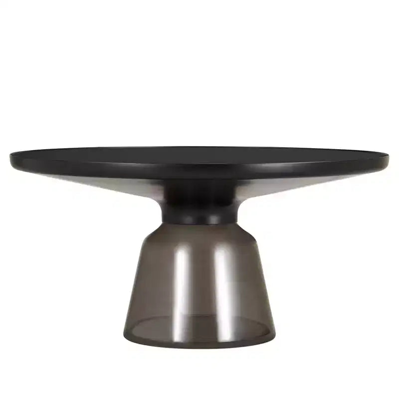 Table basse moderne en verre - Table basse ronde avec rebord noir et cadre métallique robuste pour le salon et le séjour