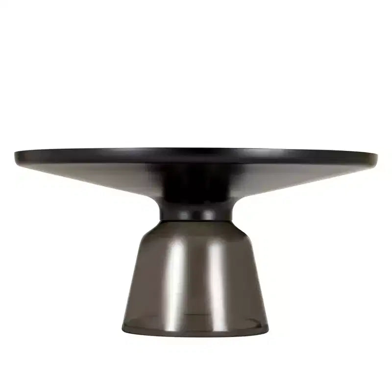 Table basse moderne en verre - Table basse ronde avec rebord noir et cadre métallique robuste pour le salon et le séjour