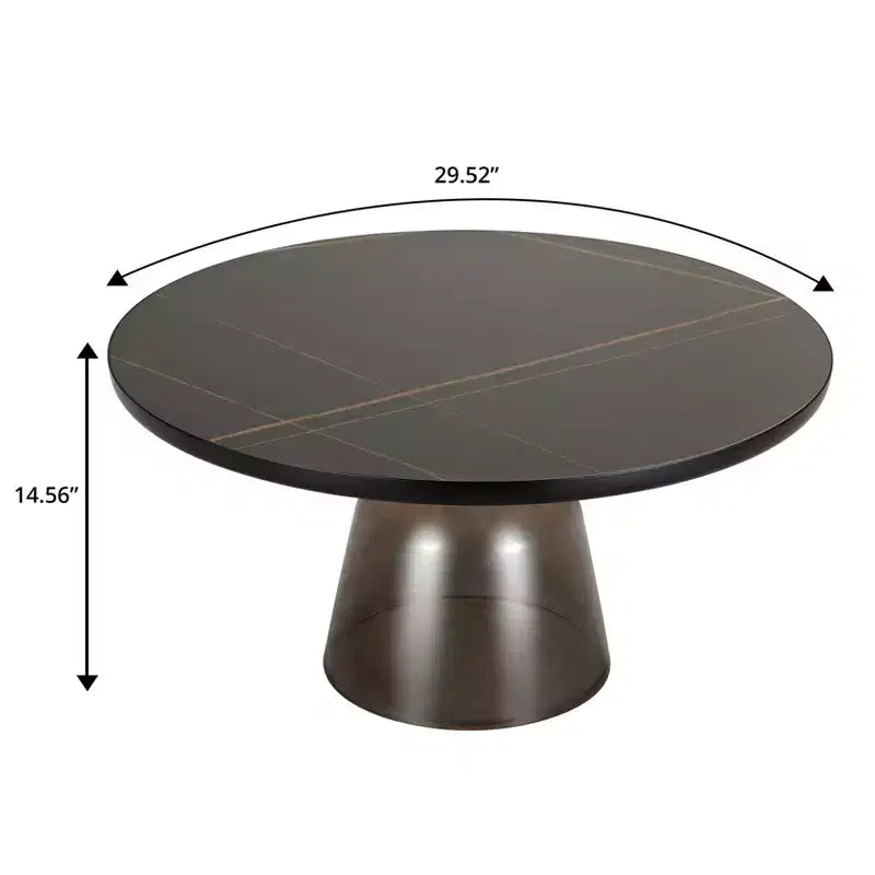 Table basse moderne en verre - Table basse ronde avec rebord noir et cadre métallique robuste pour le salon et le séjour