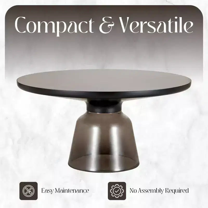 Table basse moderne en verre - Table basse ronde avec rebord noir et cadre métallique robuste pour le salon et le séjour