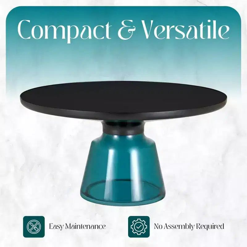 Table basse moderne en verre - Table basse ronde avec rebord noir et cadre métallique robuste pour le salon et le séjour