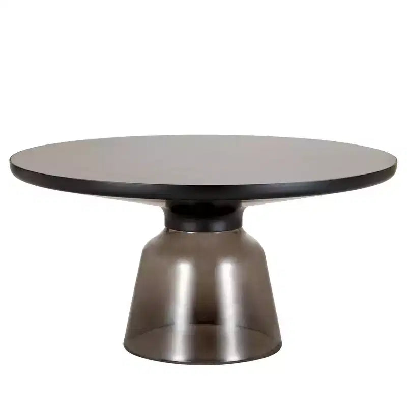 Table basse moderne en verre - Table basse ronde avec rebord noir et cadre métallique robuste pour le salon et le séjour