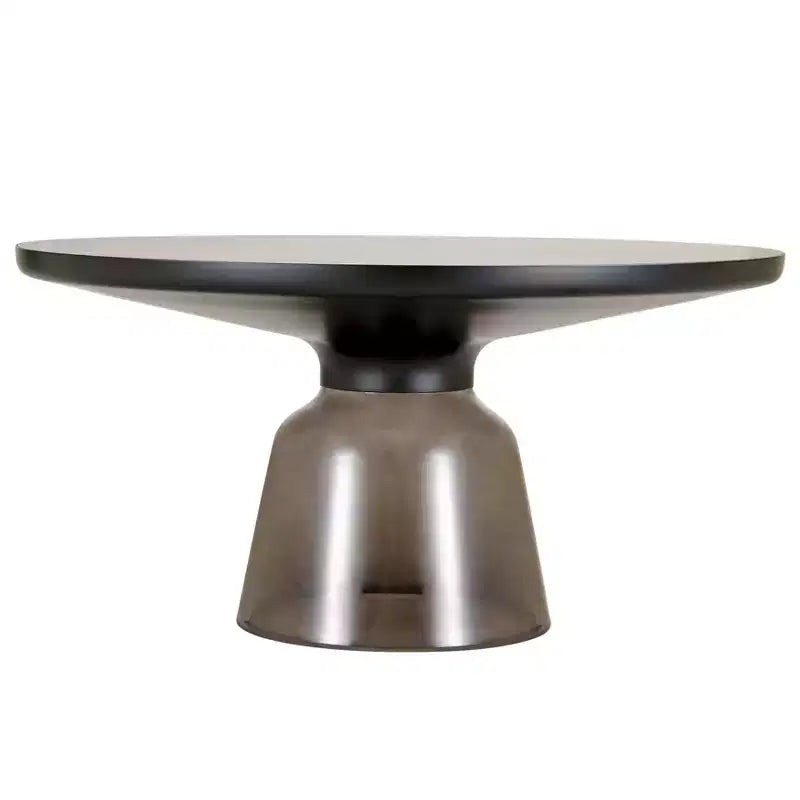 Table basse moderne en verre - Table basse ronde avec rebord noir et cadre métallique robuste pour le salon et le séjour