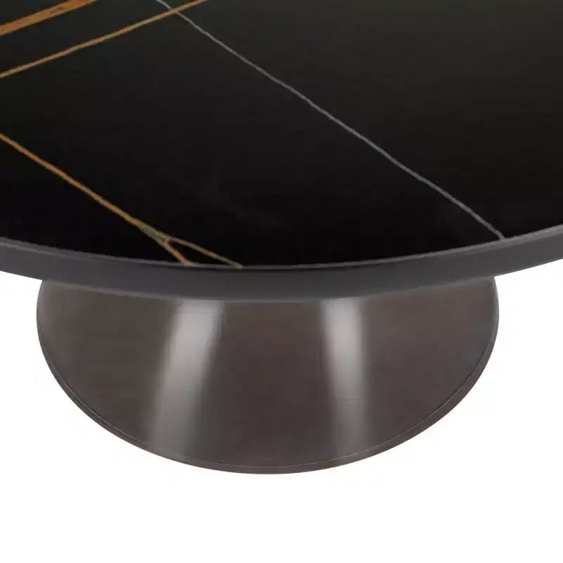 Table basse moderne en verre - Table basse ronde avec rebord noir et cadre métallique robuste pour le salon et le séjour