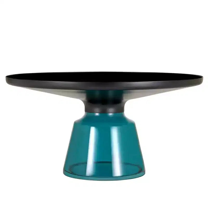 Table basse moderne en verre - Table basse ronde avec rebord noir et cadre métallique robuste pour le salon et le séjour