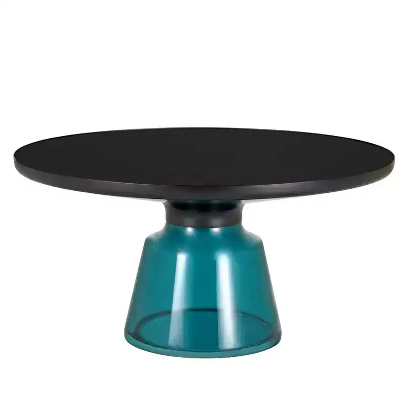 Table basse moderne en verre - Table basse ronde avec rebord noir et cadre métallique robuste pour le salon et le séjour