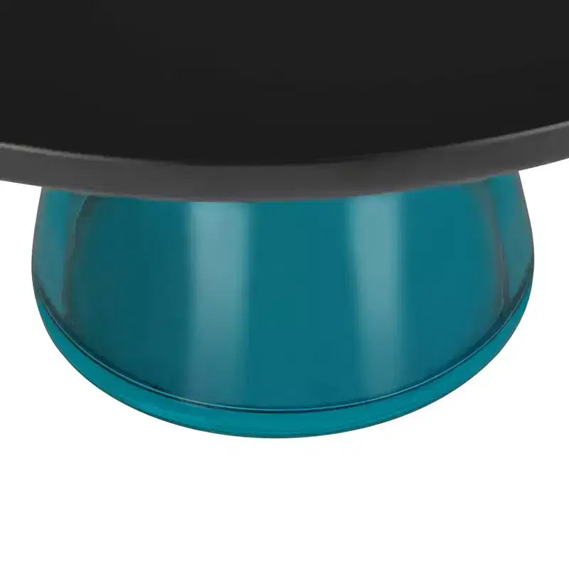 Table basse moderne en verre - Table basse ronde avec rebord noir et cadre métallique robuste pour le salon et le séjour