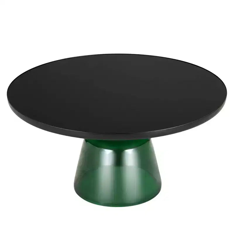 Table basse moderne en verre - Table basse ronde avec rebord noir et cadre métallique robuste pour le salon et le séjour