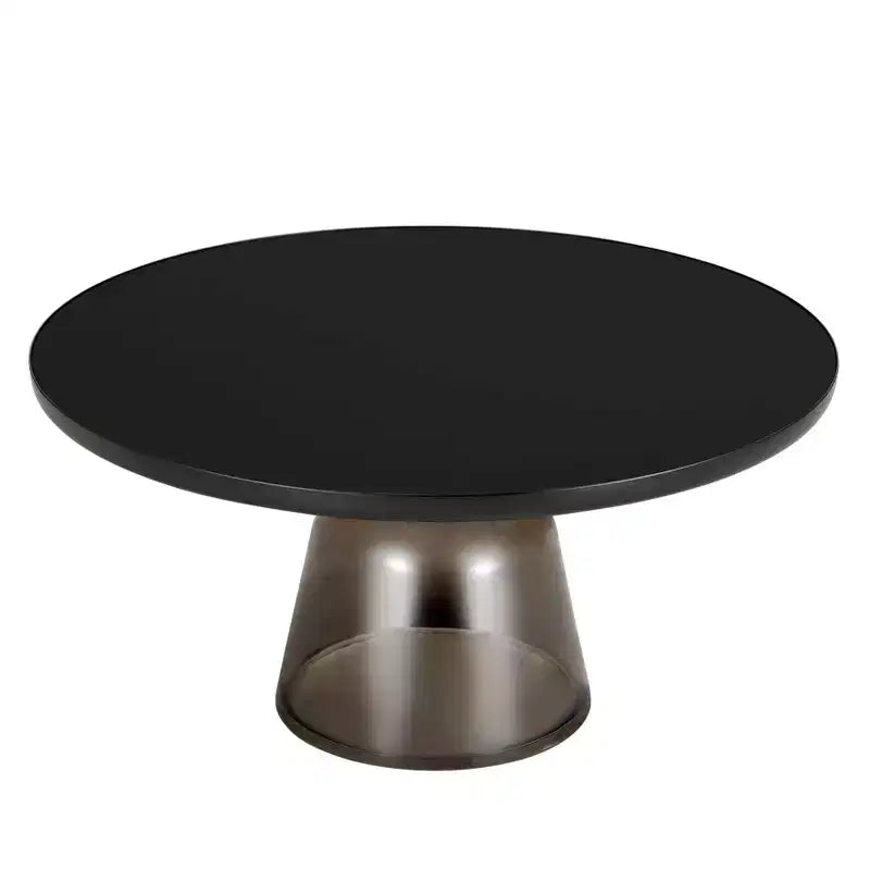 Table basse moderne en verre - Table basse ronde avec rebord noir et cadre métallique robuste pour le salon et le séjour
