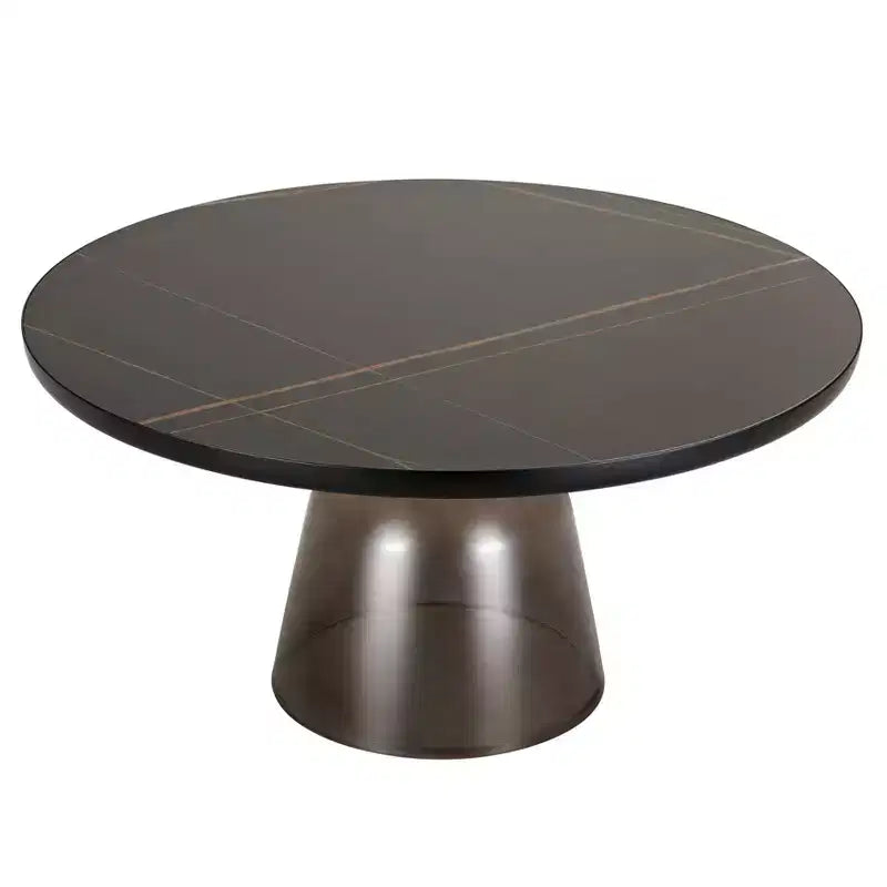 Table basse moderne en verre - Table basse ronde avec rebord noir et cadre métallique robuste pour le salon et le séjour