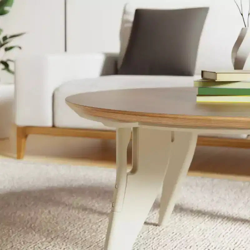 Table basse ronde de 86 cm, assemblage rapide en un clic, design pliable contemporain et peu encombrant, centre de table minimaliste portable