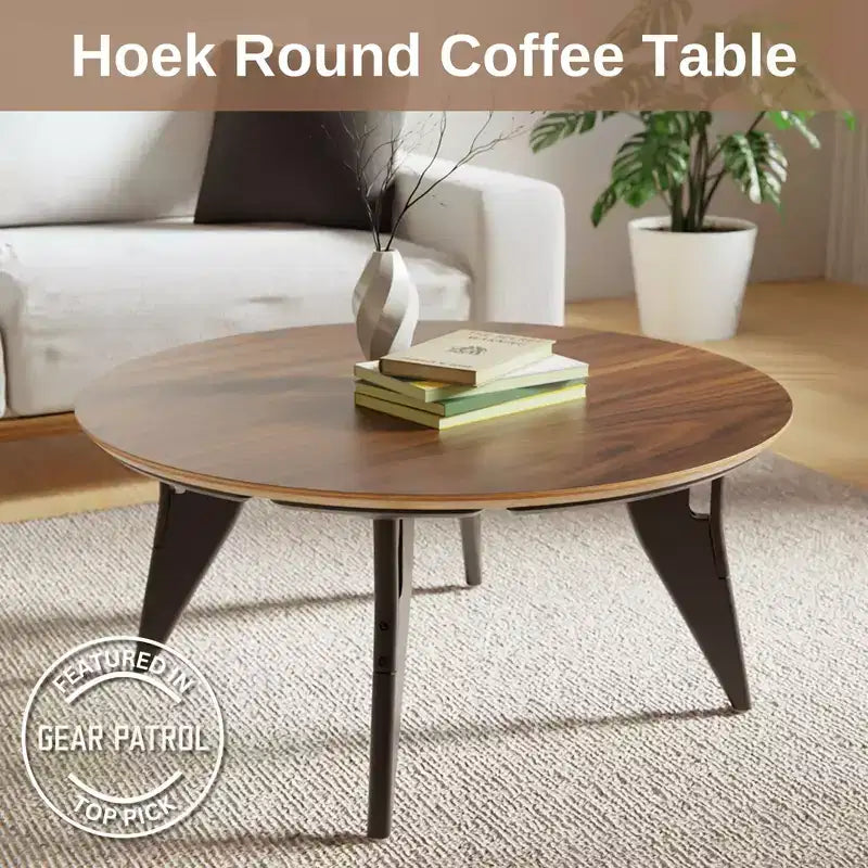 Table basse ronde de 86 cm, assemblage rapide en un clic, design pliable contemporain et peu encombrant, centre de table minimaliste portable