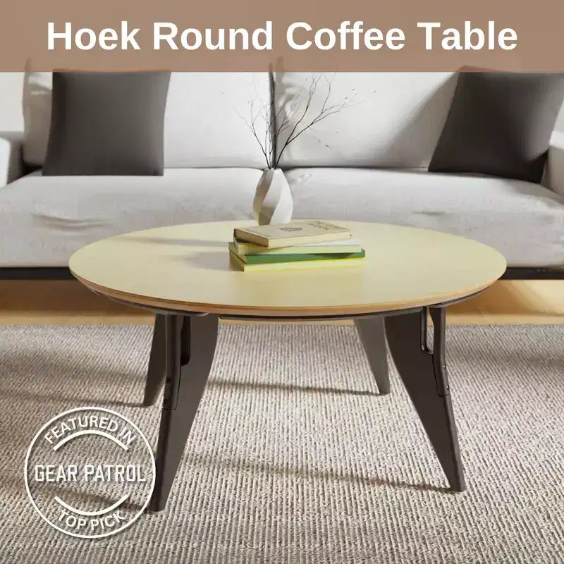 Table basse ronde de 86 cm, assemblage rapide en un clic, design pliable contemporain et peu encombrant, centre de table minimaliste portable