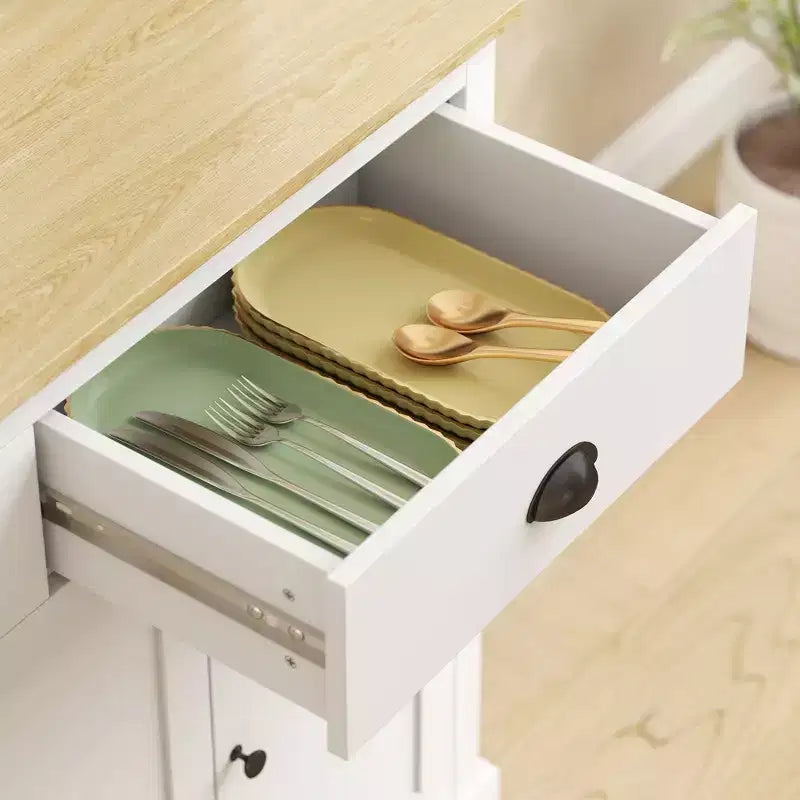 Meuble de cuisine indépendant avec plan de travail large, Armoire de garde-manger haute avec étagères réglables, Vaisselier moderne pour salle à manger