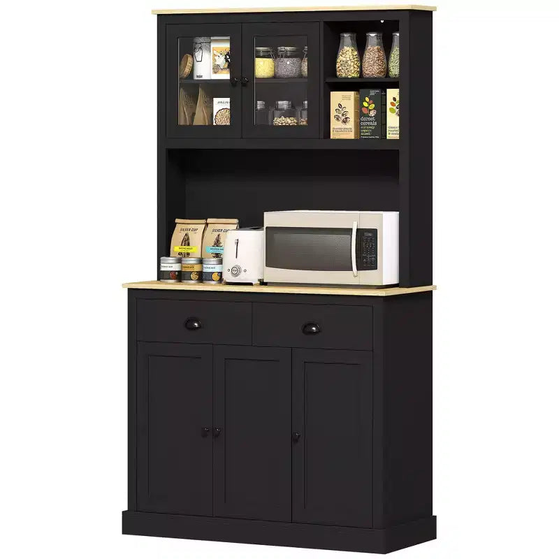 Meuble de cuisine indépendant avec plan de travail large, Armoire de garde-manger haute avec étagères réglables, Vaisselier moderne pour salle à manger
