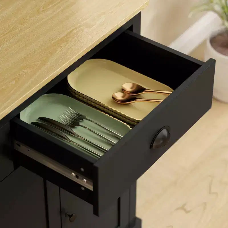 Meuble de cuisine indépendant avec plan de travail large, Armoire de garde-manger haute avec étagères réglables, Vaisselier moderne pour salle à manger