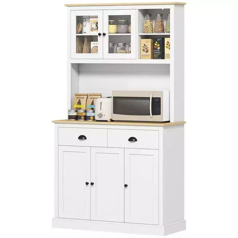 Meuble de cuisine indépendant avec plan de travail large, Armoire de garde-manger haute avec étagères réglables, Vaisselier moderne pour salle à manger