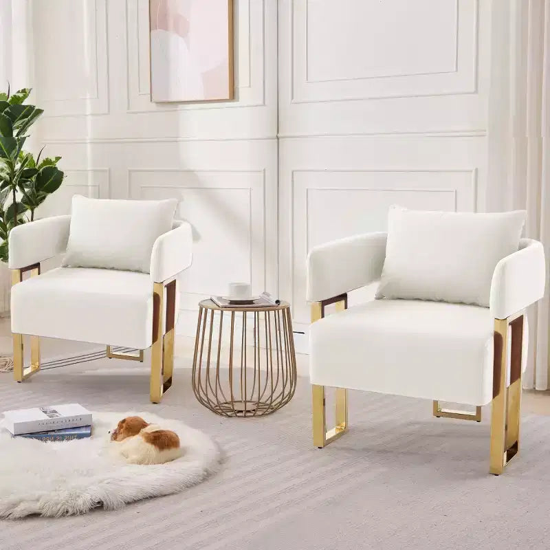 Chaises d'appoint modernes rembourrées avec pieds en métal doré, chaises d'appoint souples rembourrées pour salon, chambre ou dressing.