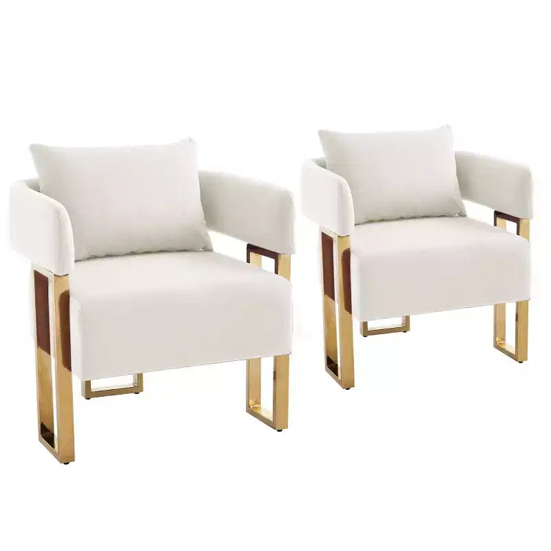 Chaises d'appoint modernes rembourrées avec pieds en métal doré, chaises d'appoint souples rembourrées pour salon, chambre ou dressing.