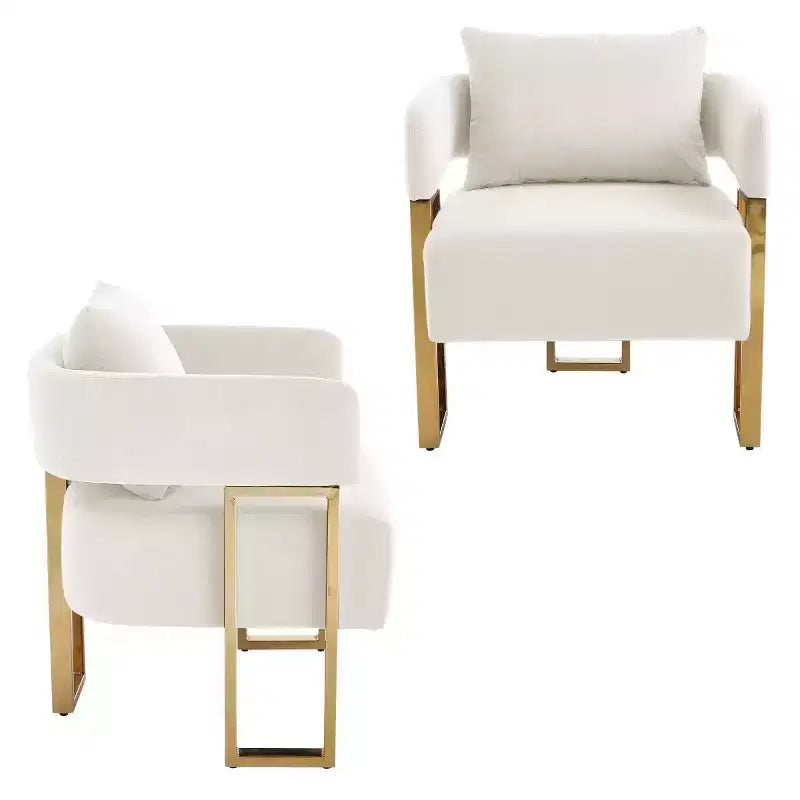 Chaises d'appoint modernes rembourrées avec pieds en métal doré, chaises d'appoint souples rembourrées pour salon, chambre ou dressing.